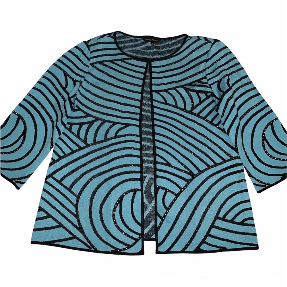 Ming Wang 100% filament acrylic and rhinestone open cardigan size large